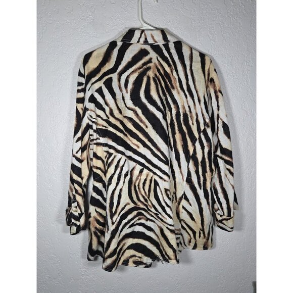 JM Collection Zebra Linen Safari Button Down Shirt Jacket Cinch Waist Size XL - Picture 4 of 6